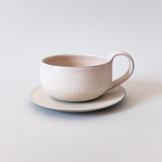 Dusty rose coffee cup with small plate